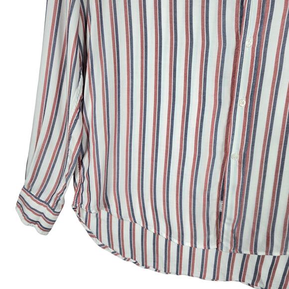 Frank & Eileen Eileen Button Down Shirt Women Small Modal Striped Blue Red Italy - Picture 5 of 12